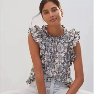 Black and white ruffle top from Anthropologie. Size L
